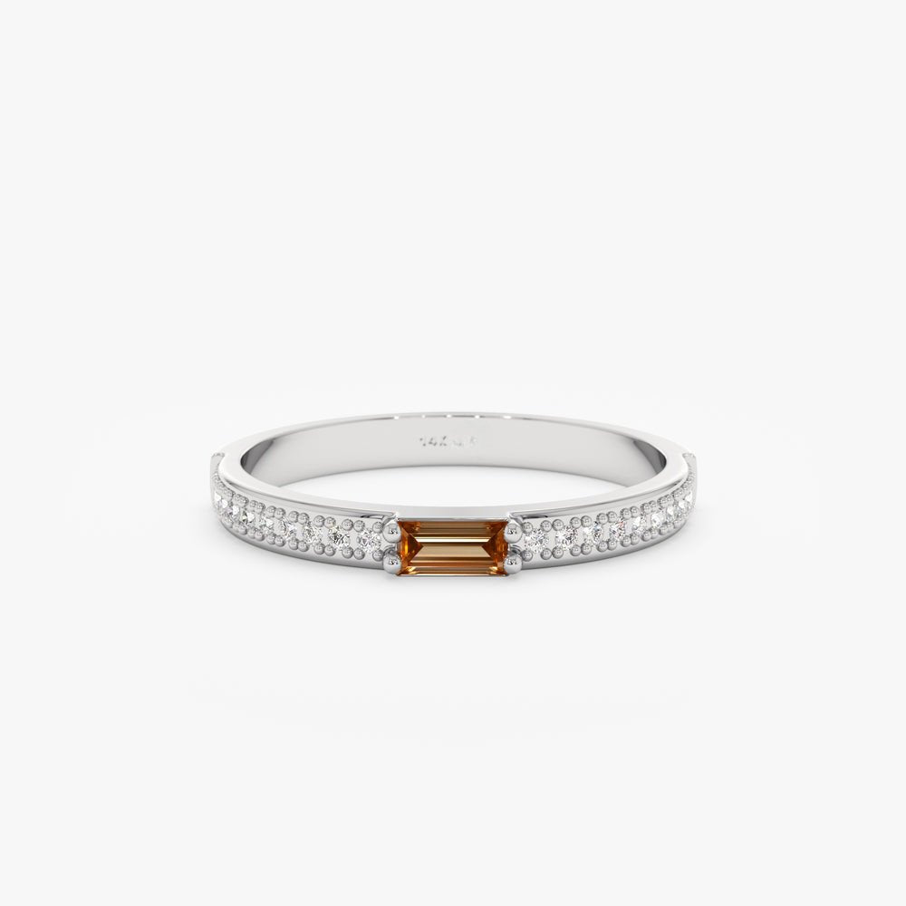18K Solid Gold Diamond and Baguette Citrine Ring