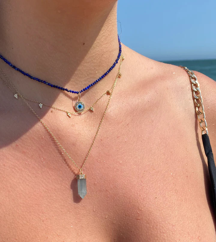 Solid Gold Aquamarine And Diamond Crystal Necklace