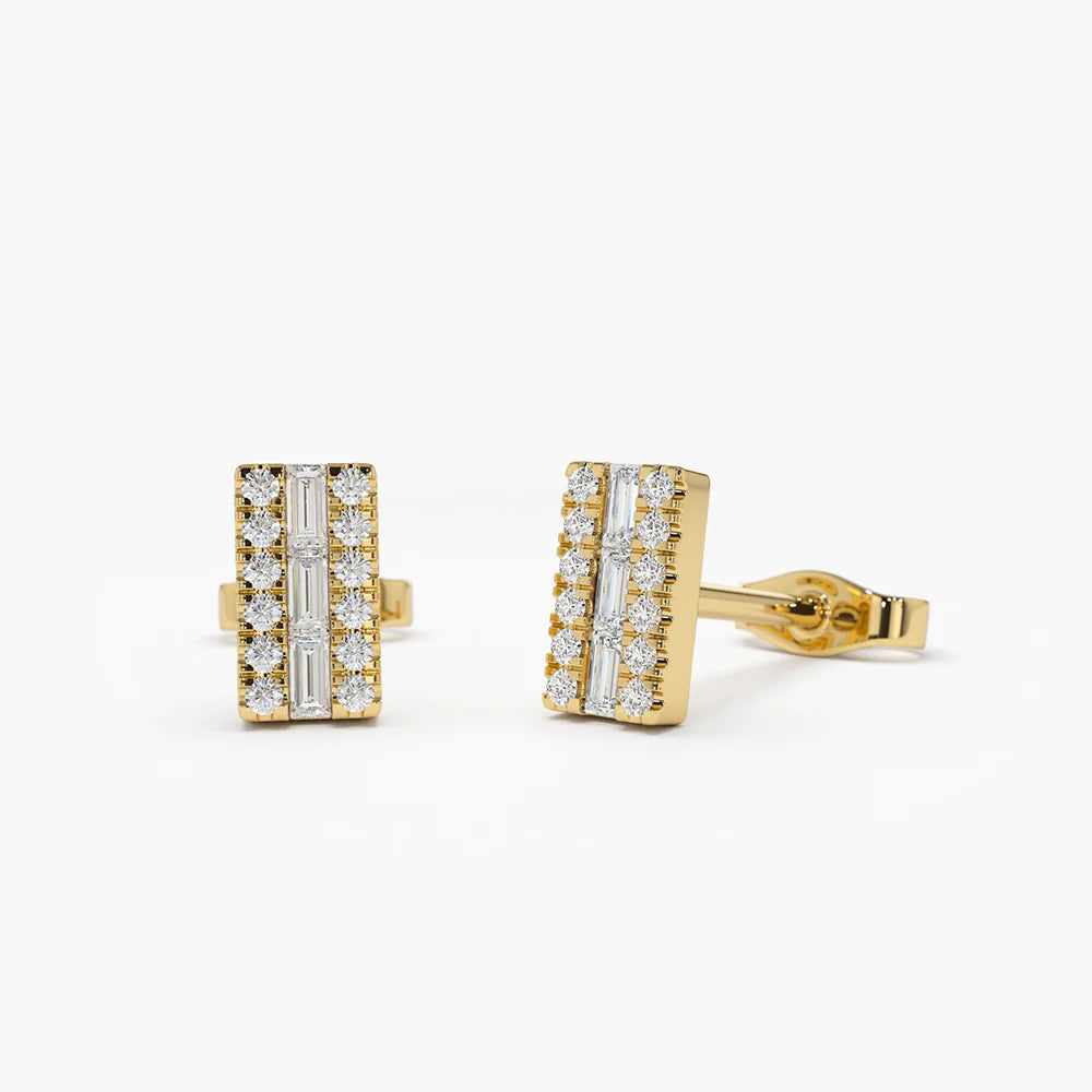 Solid Gold Baguette Diamond Bar Earrings