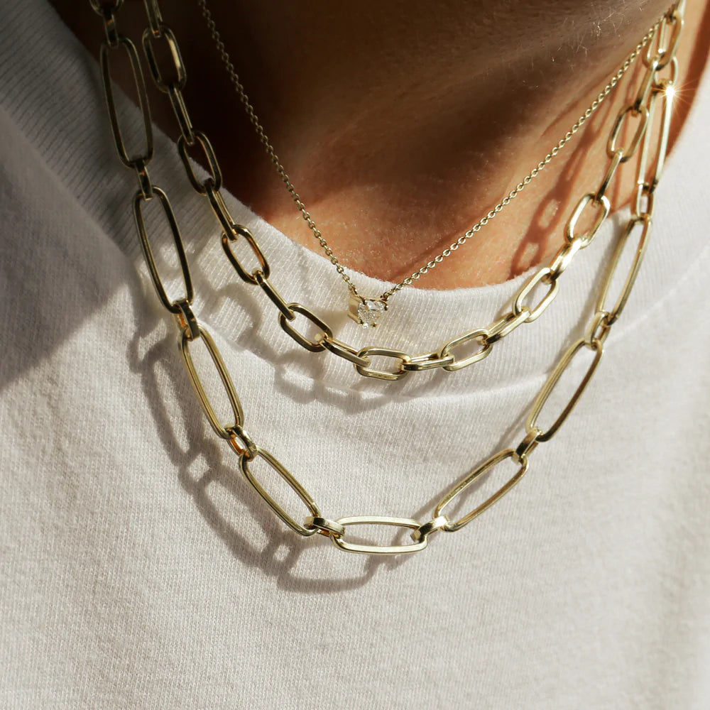 Solid Gold Oval Link Chain Necklace