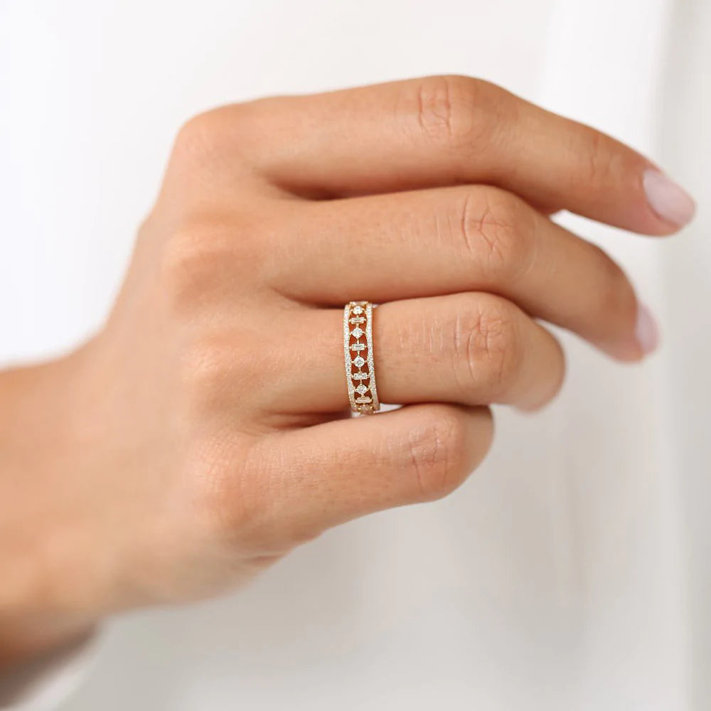 Solid Gold Unique Baguette Diamond Wedding Ring