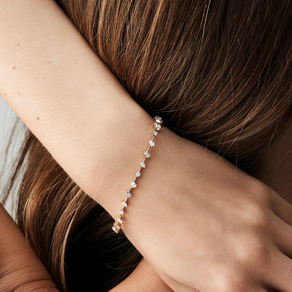 Solid Gold Multi-Shape Slant Diamond Bracelet