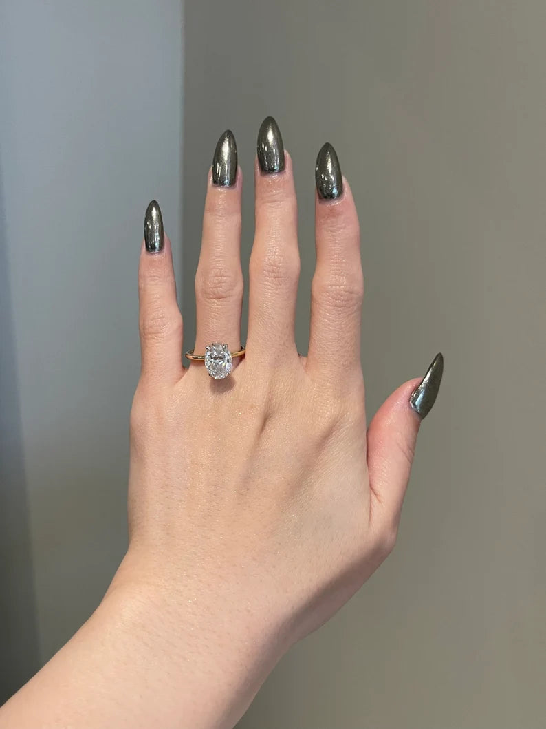 Solid Gold 3.5 Carat Oval Cut Moissanite Solitaire Engagement Ring