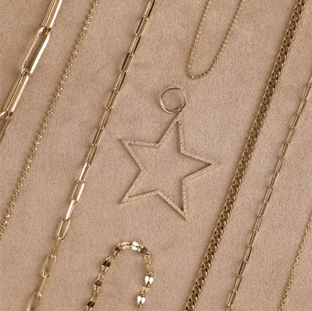 Solid Gold Diamond Star Cutout Charm (D82E13)