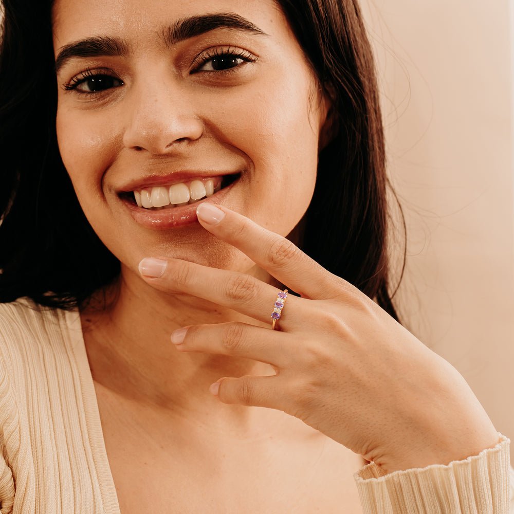14K Solid Gold Diamond and Oval Amethyst Ring
