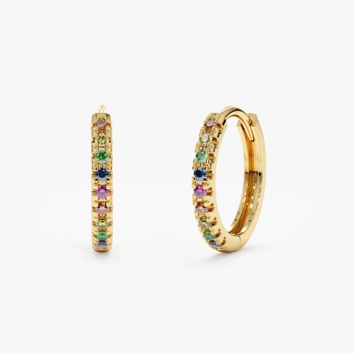 Solid Gold Solid Thin Rainbow Sapphire Huggies
