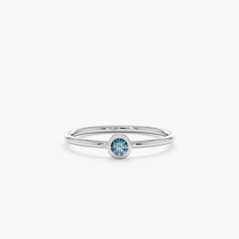 18K Solid Gold Natural Blue Diamond Bezel Ring