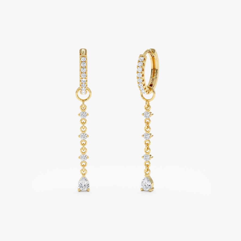 Solid Gold Multi Diamond Drop Charm Huggies (C471FC)