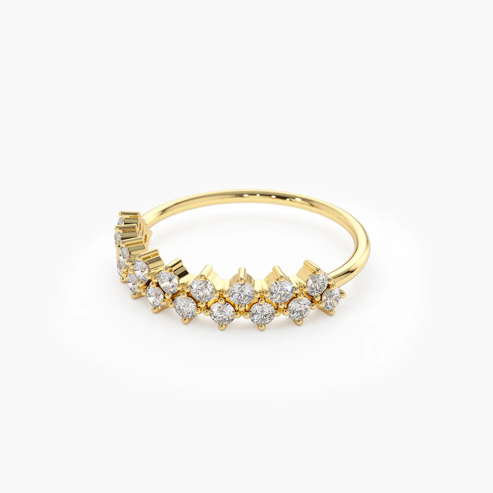 Solid Gold Double Row Prong Setting Diamond Wedding Band