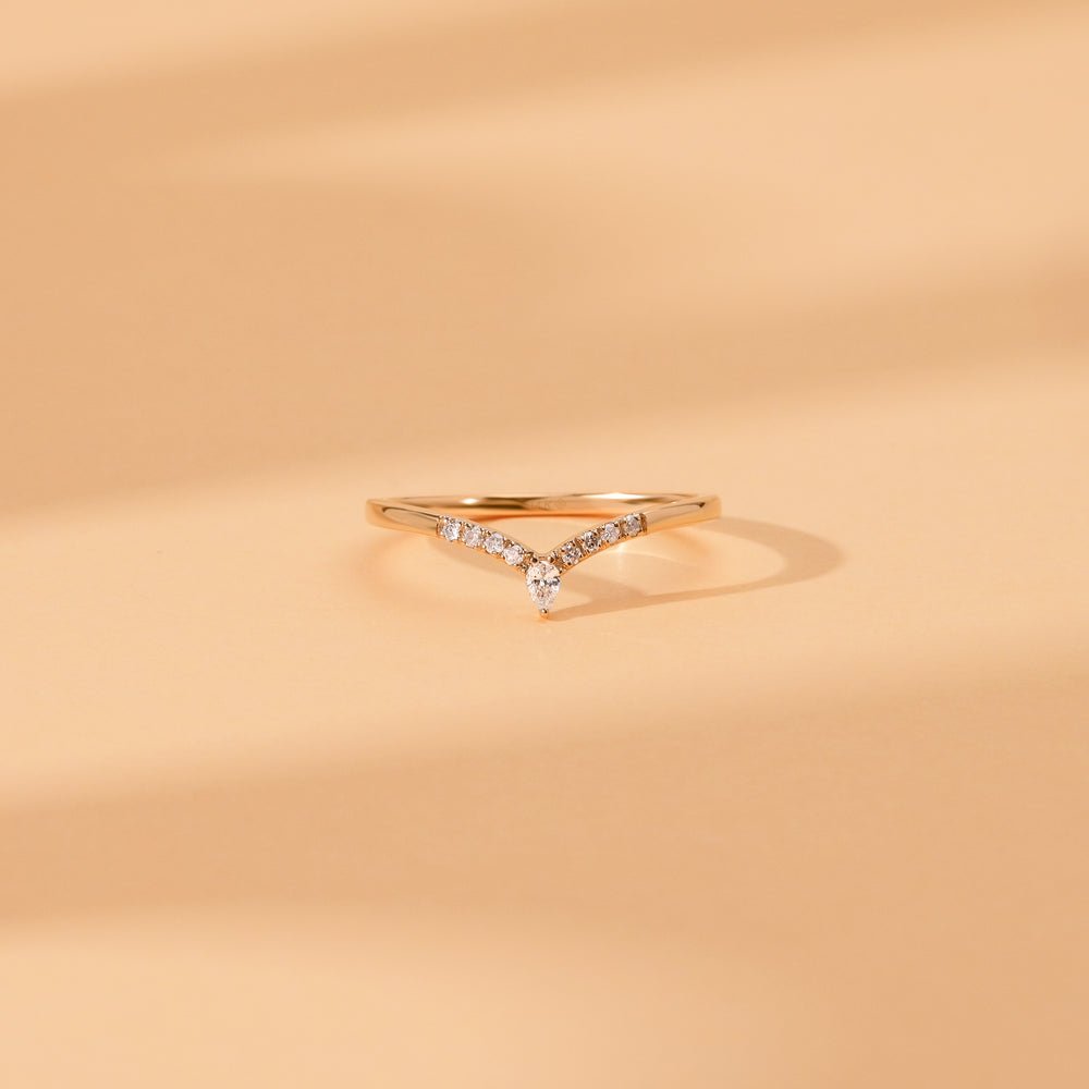 Solid Gold Pear and Round Diamond Nesting Ring (56A064)