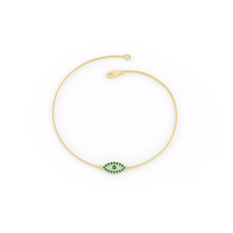 Solid Gold Natural Emerald Evil Eye Bracelet Gold