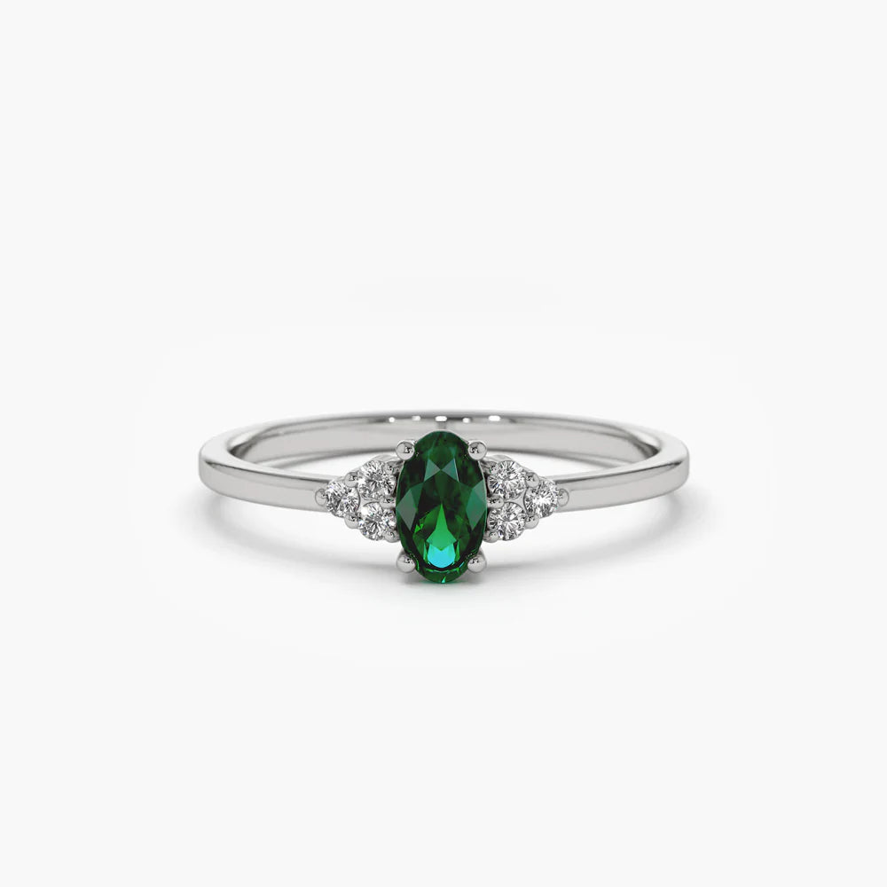 Solid Gold Oval Emerald and Diamond Ring (FB12DD)