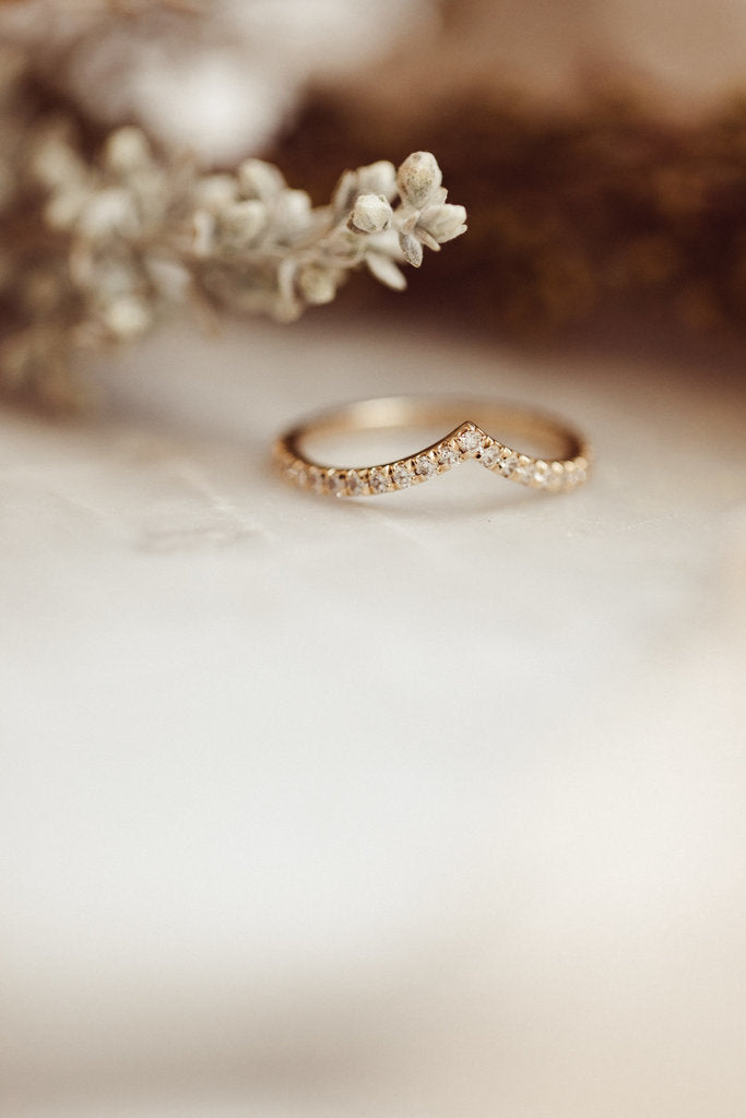 Solid Gold French Set Diamond V Tracer Band