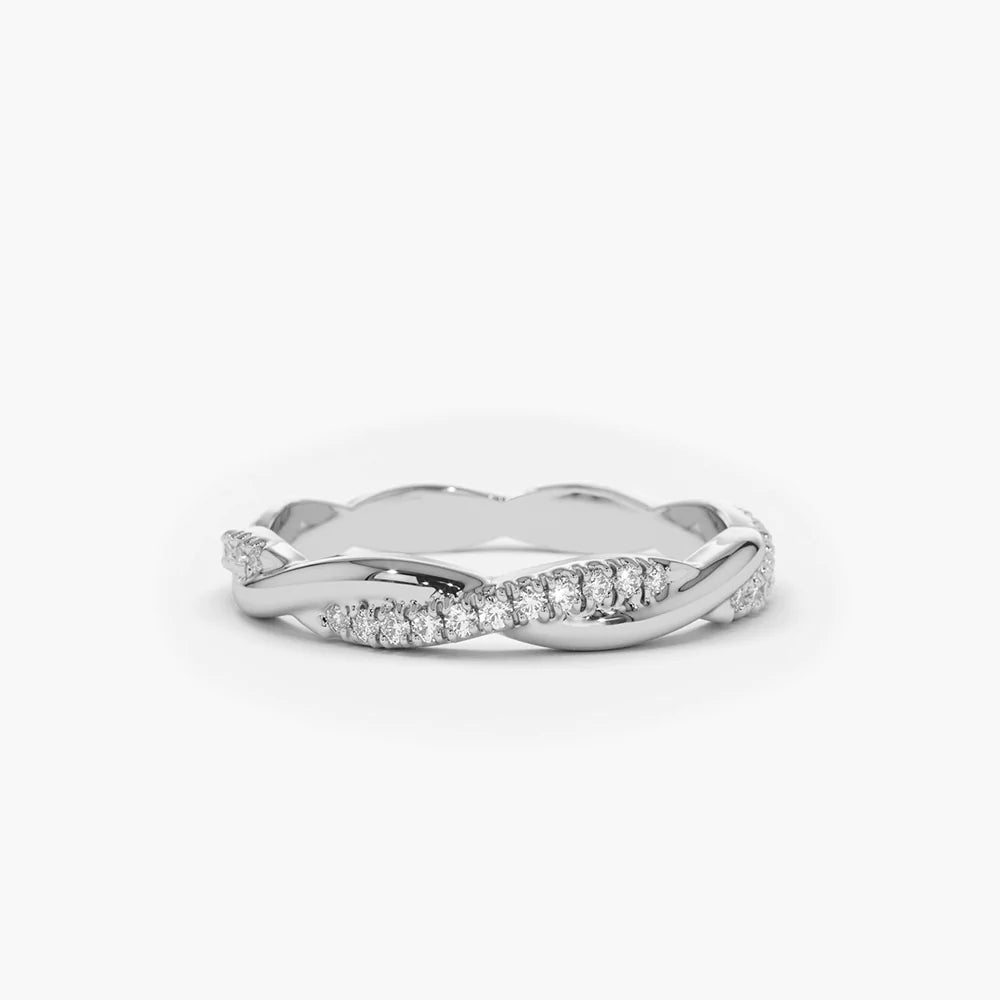 Solid Gold Weaving Braid Eternity Diamond Ring