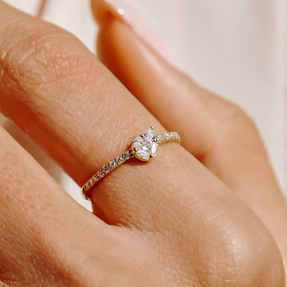Solid Gold Pear Shape Illusion Setting Diamond Engagement Ring