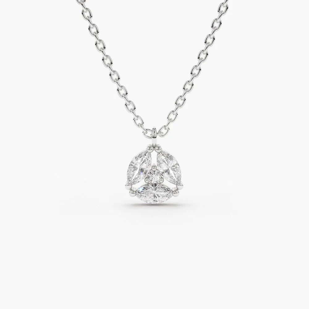 Solid Gold Marquise Diamond Cluster Necklace