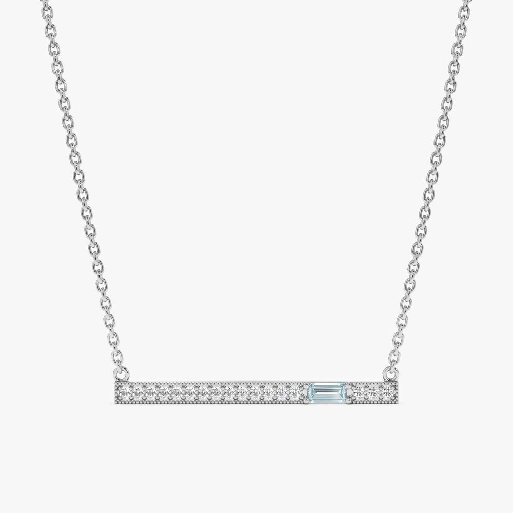 Solid Gold Aquamarine Diamond Bar Necklace (E6532C)