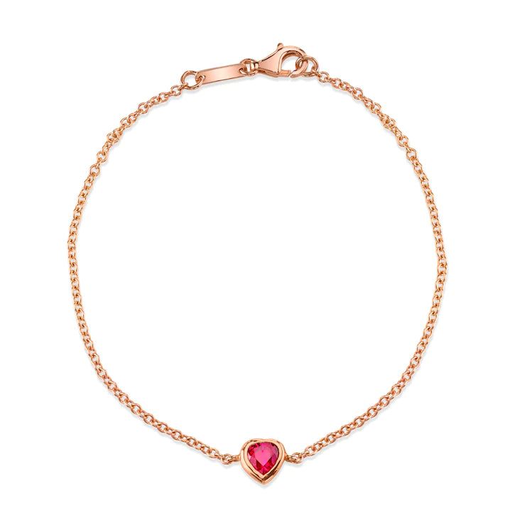 Solid Gold Ruby Heart Chain Bracelet