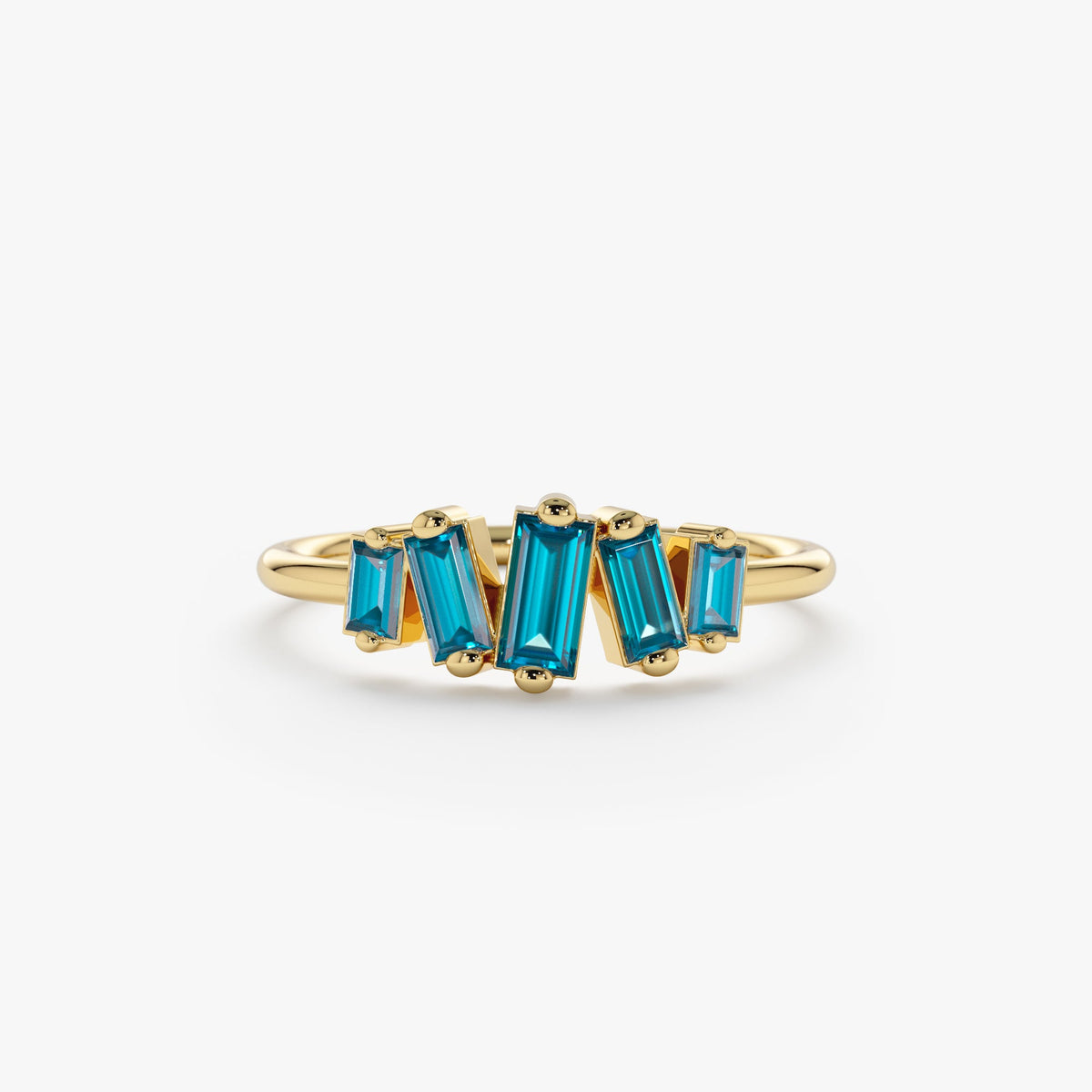 Solid Gold Baguette London Blue Topaz Ring (AAD546)