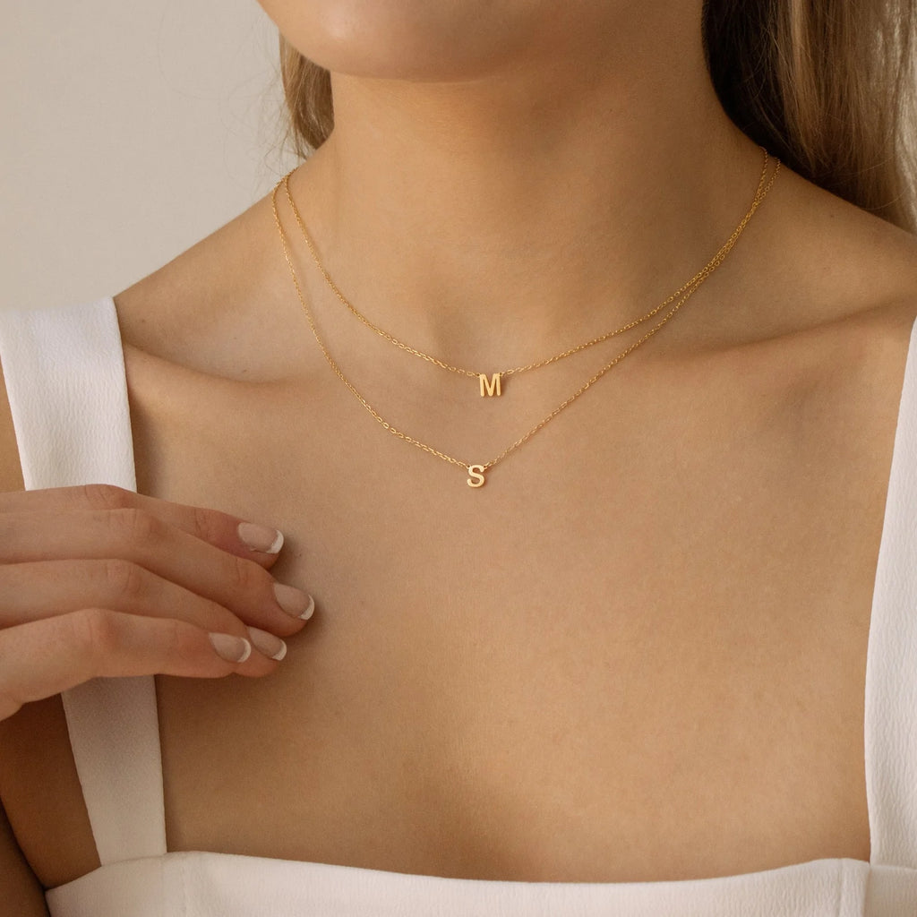 Solid Gold Dianty Initial Necklace