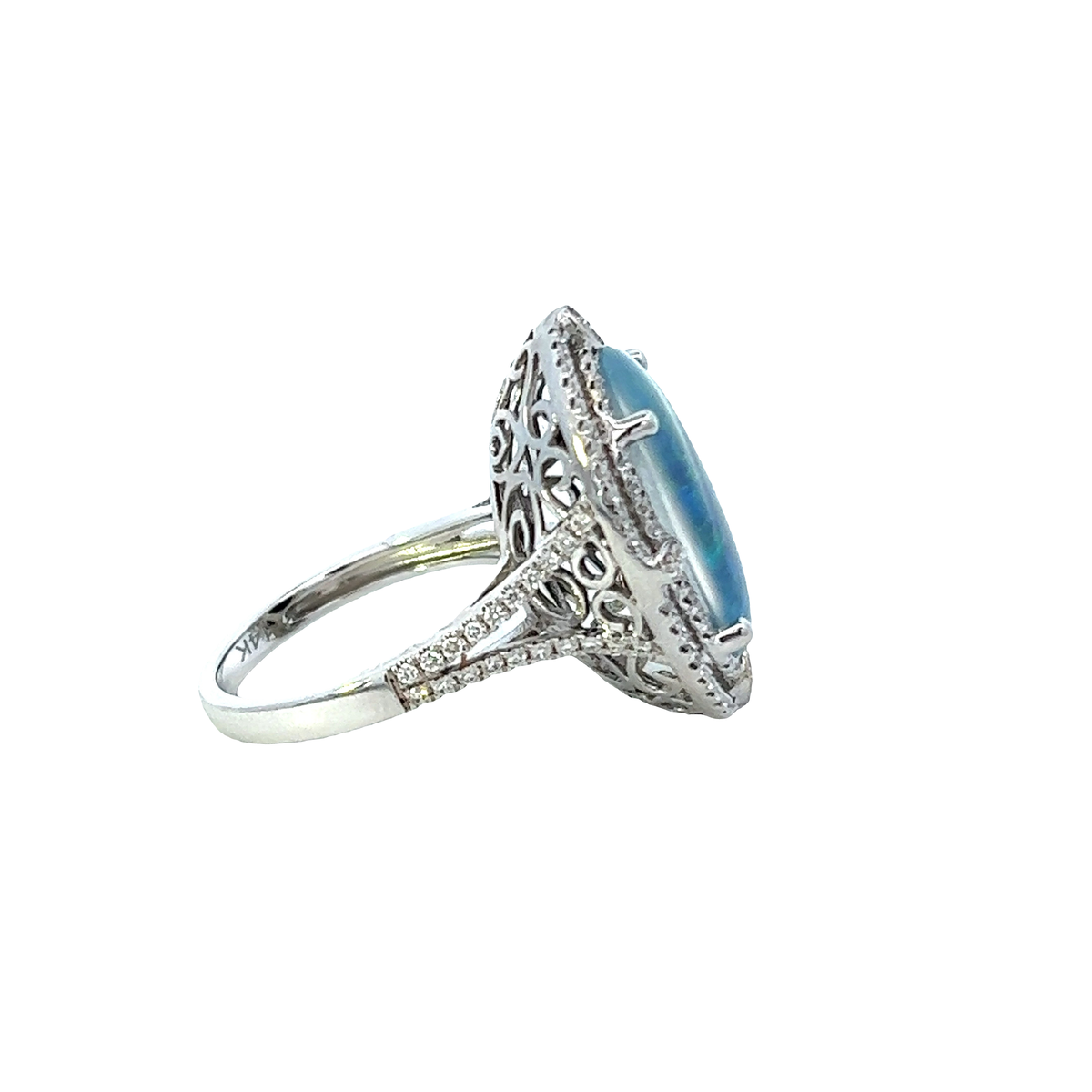 Solid Gold And Round Cut Diamond Oval Opal Ring