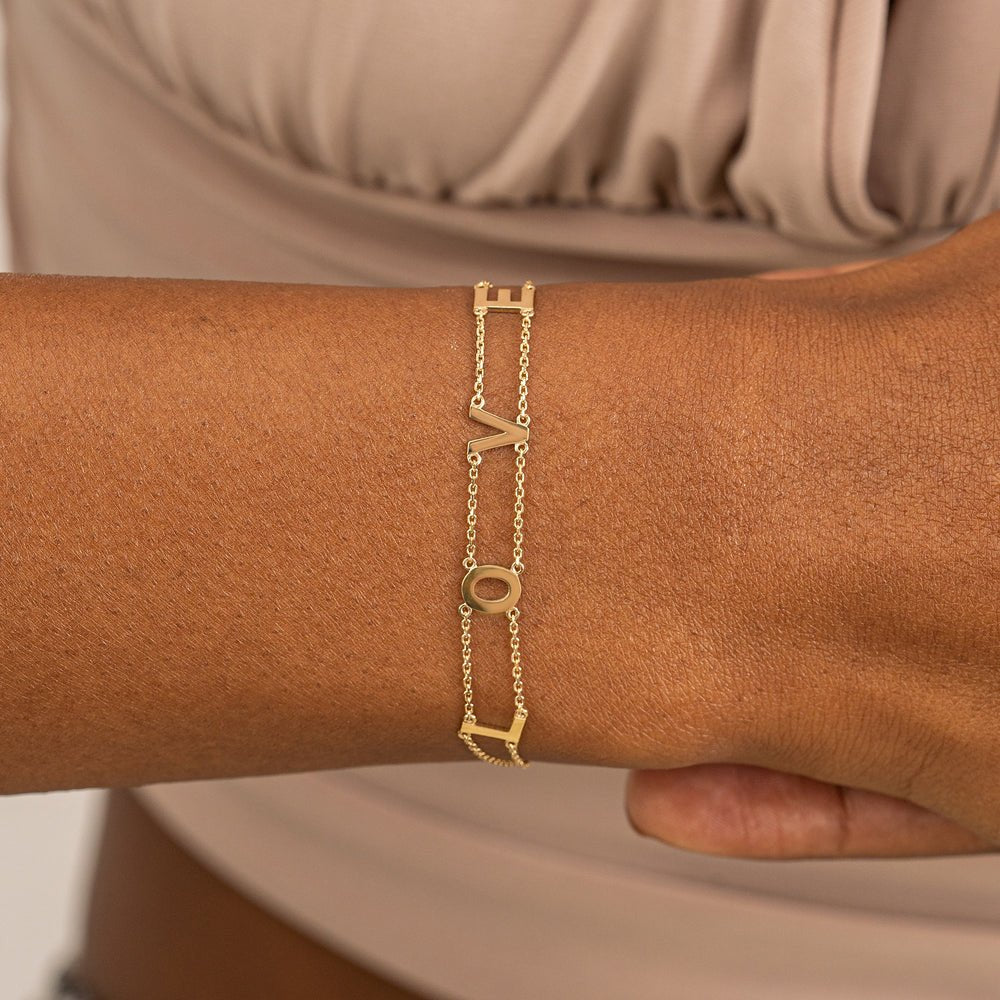 18K Solid Gold Custom Name Double Chain Bracelet - Style A