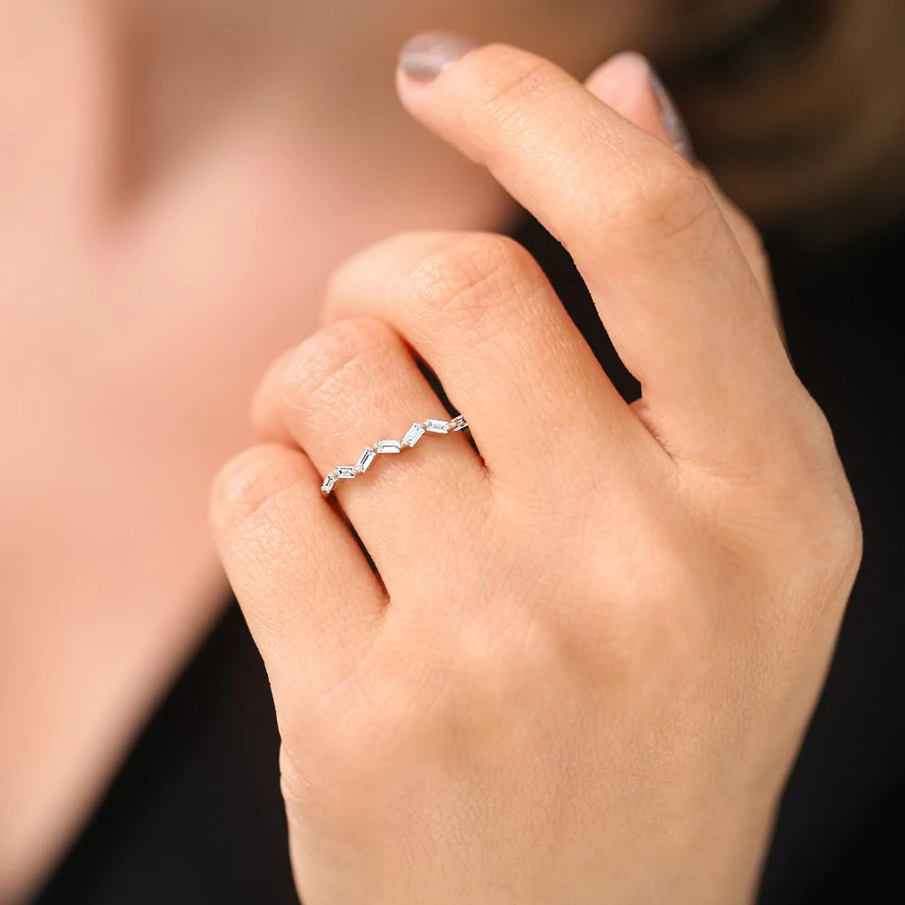 Solid Gold Slanted Baguette Diamond Stacking Ring (C3D4DC)