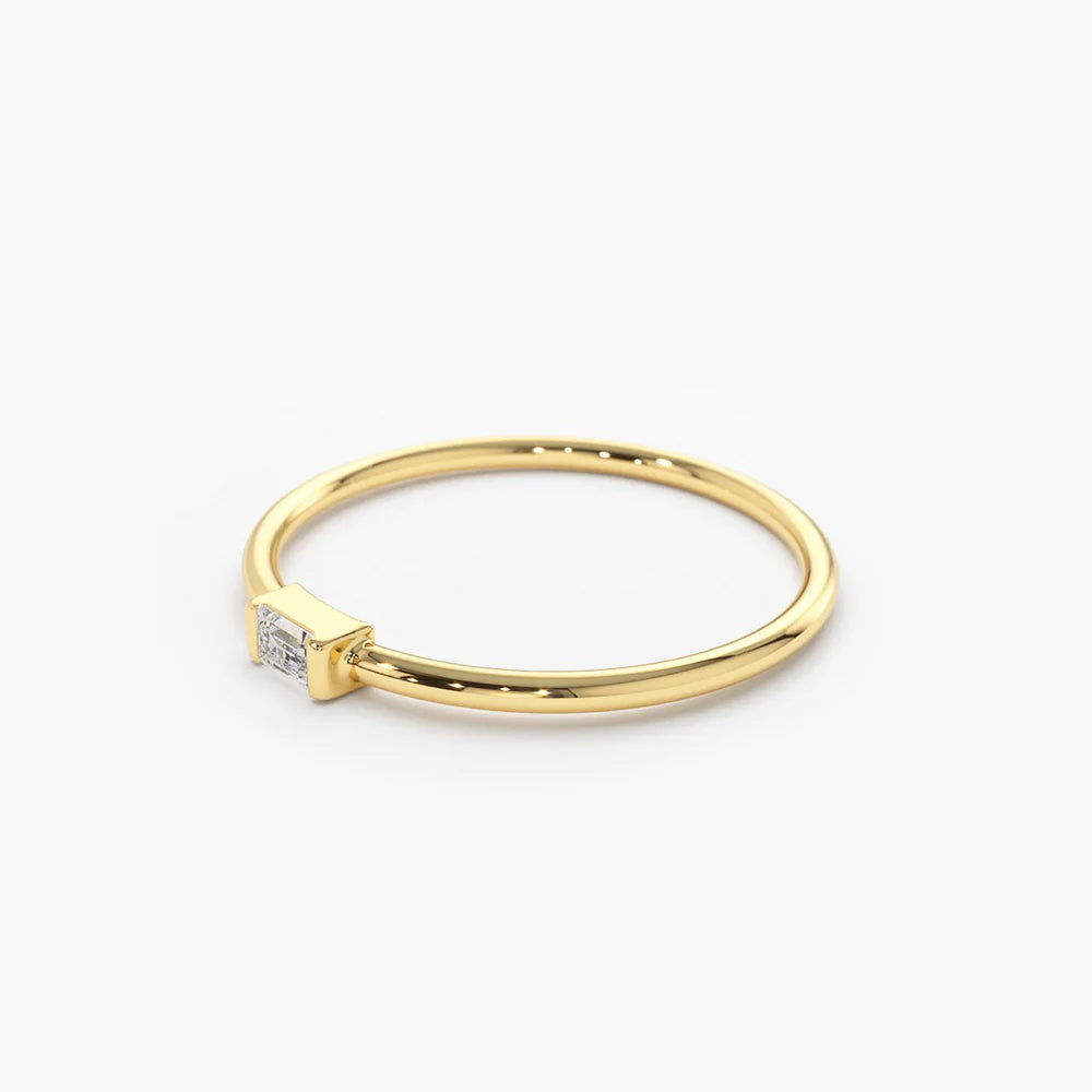 Solid Gold Single Baguette Solitaire Diamond Ring