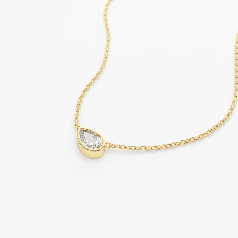 Solid Gold Horizontal Pear Shape Diamond Solitaire Necklace