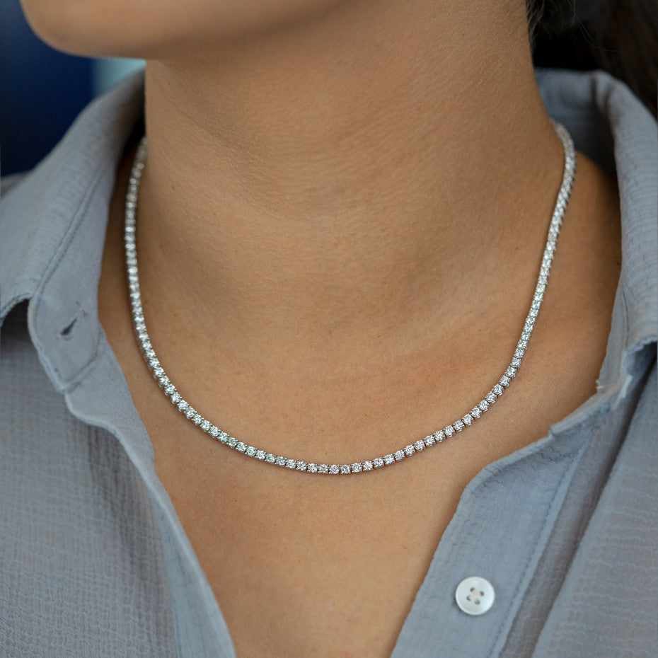 Solid Gold 8 CT Lab Grown Diamond Tennis Necklace