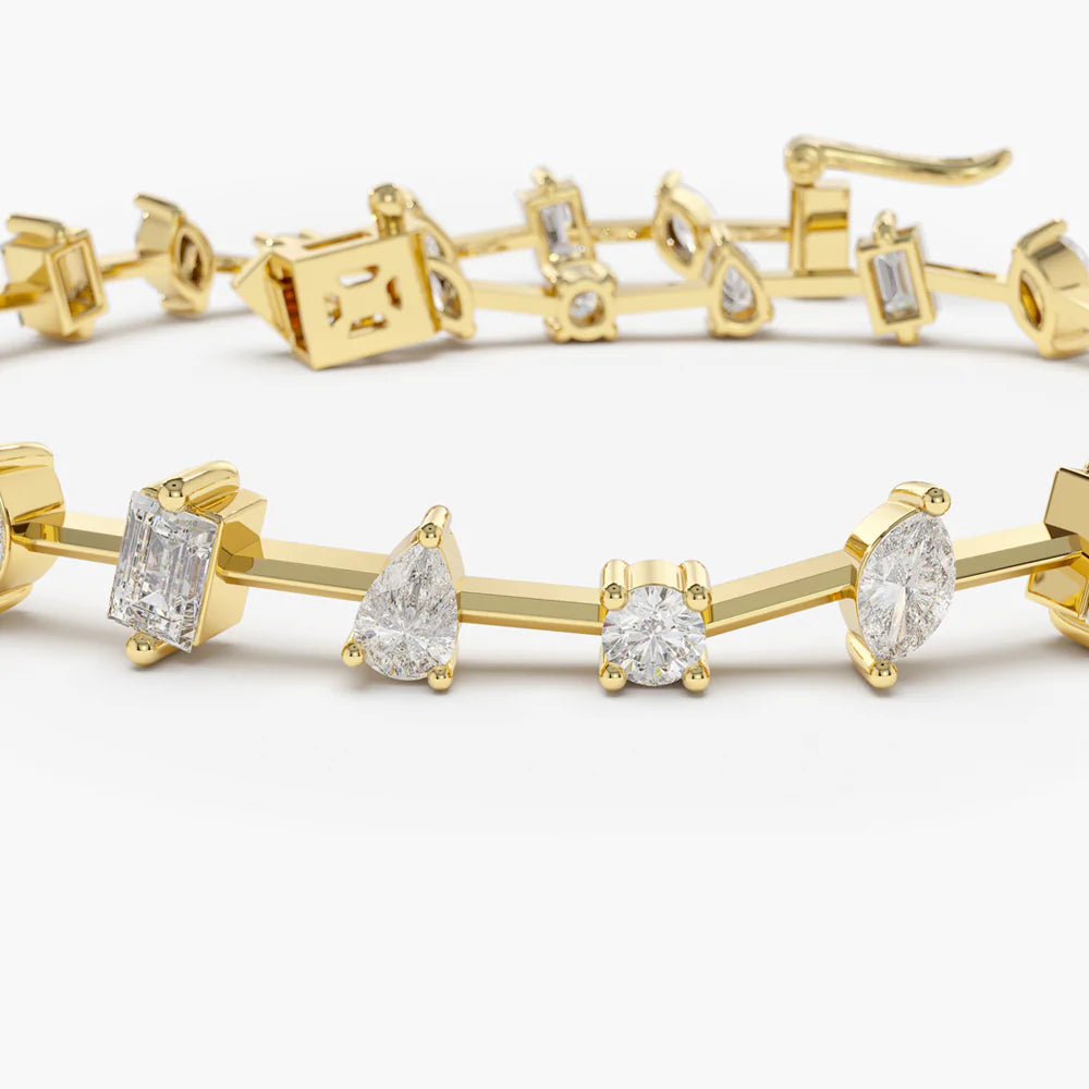 Solid Gold Multi-Shape Slant Diamond Bracelet