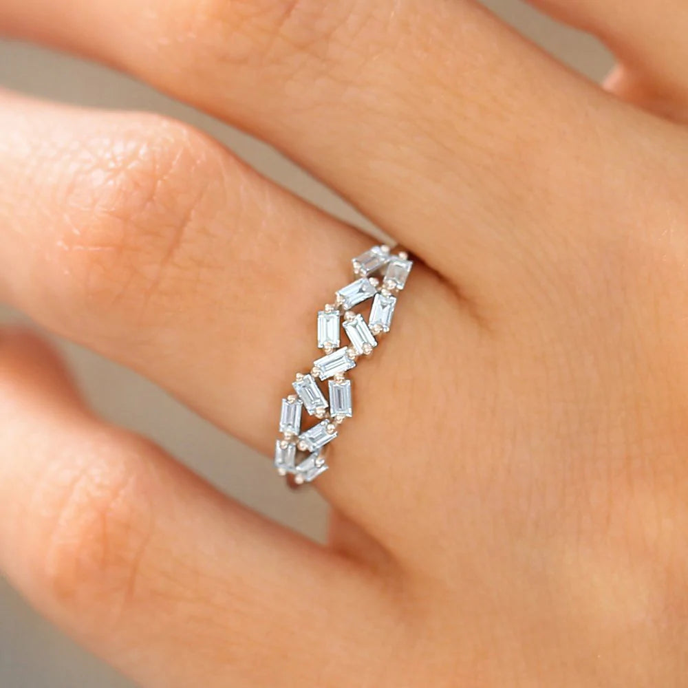 Solid Gold Stackable Baguette Diamond Cluster Ring