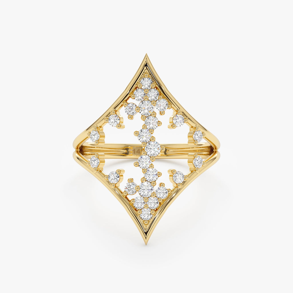 14K Solid Gold Lozenge Shape Diamond Ring