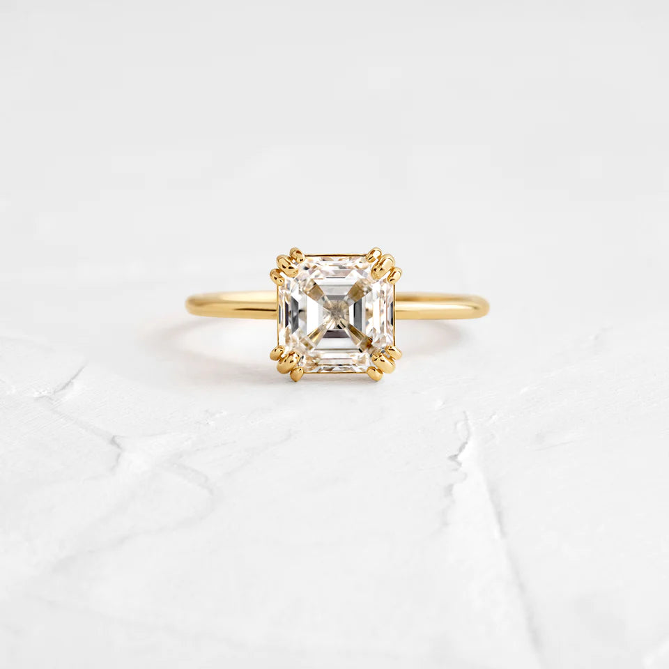 Solid Gold 1 CT Threaded Ring, Asscher Cut Moissanite Diamond