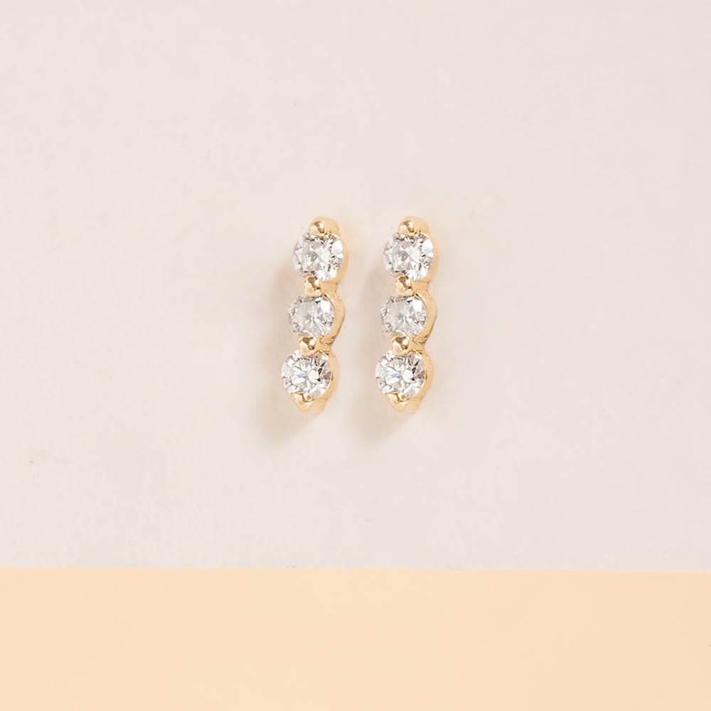 Solid Gold Triple Diamond Bar Studs