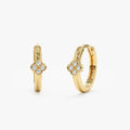 Solid Gold Solid Dainty Diamond Clover Huggies