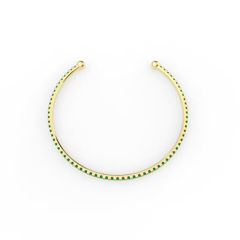 Solid Gold Natural Emerald Cuff Bracelet