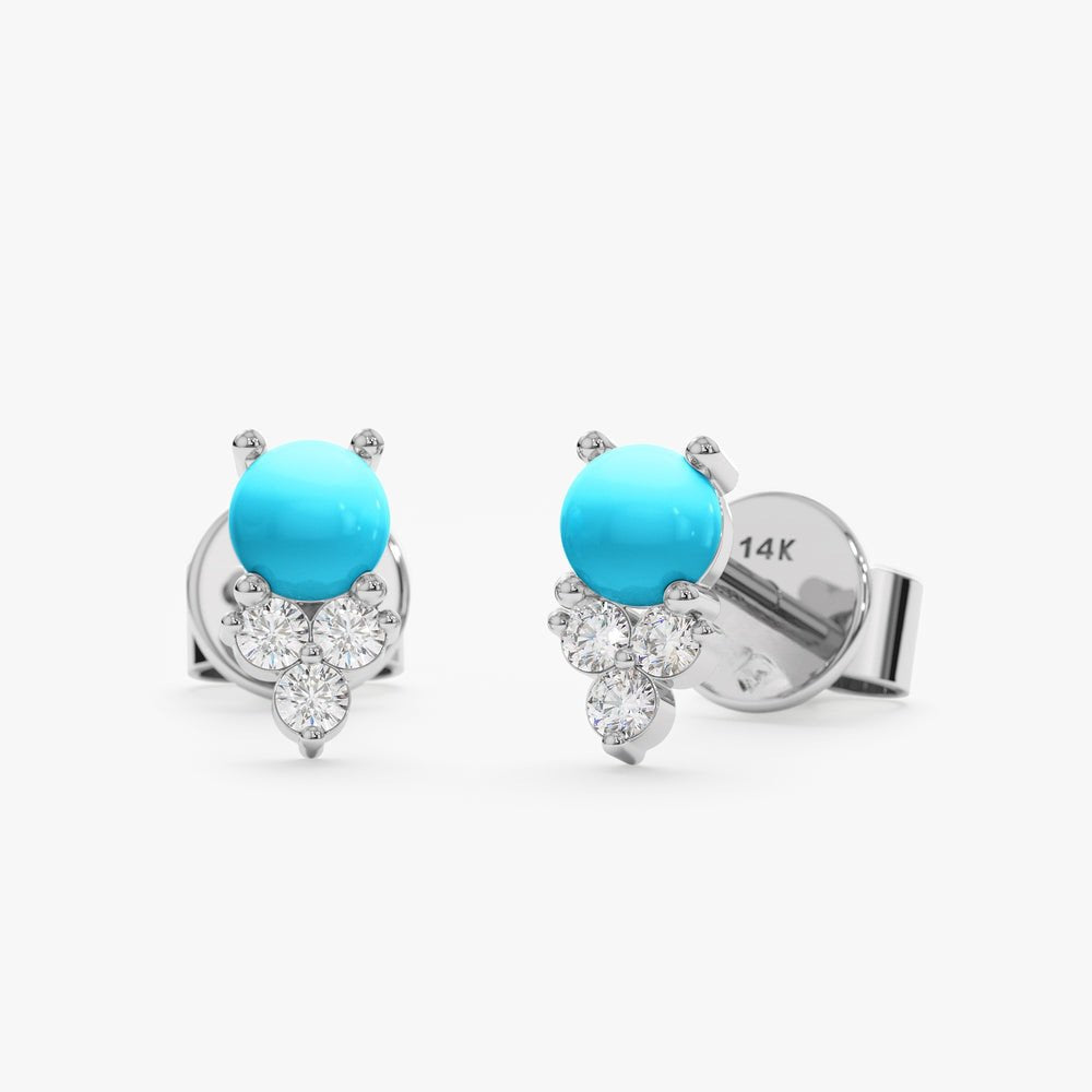 Solid Gold Turquoise & Diamond Cluster Studs