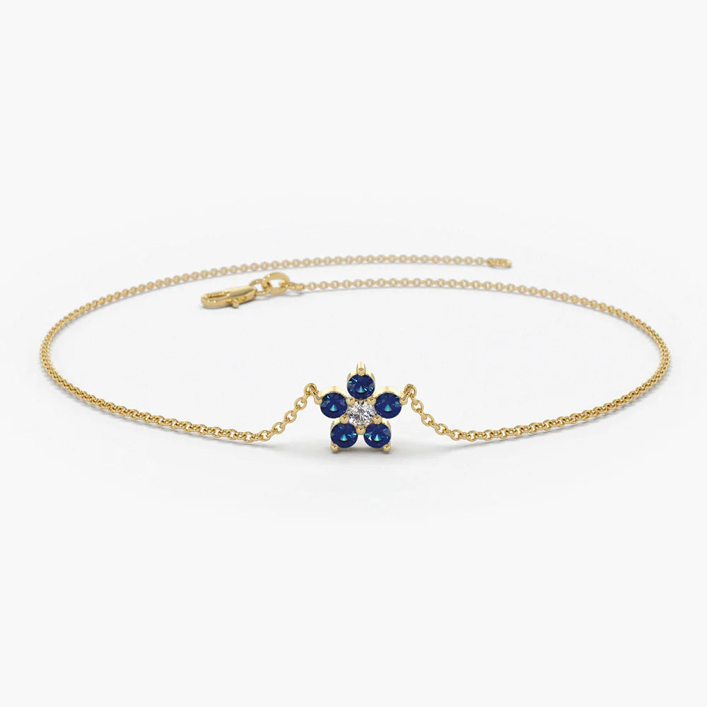 Solid Gold Flower Bracelet | Sapphire Bracelet (104DC9)