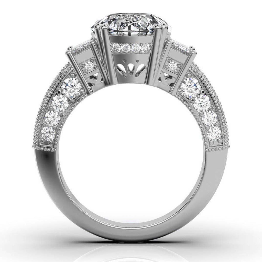 Solid Gold Diamond Ring Emerald Cut Three Stone Emerald Shape Lab Grown