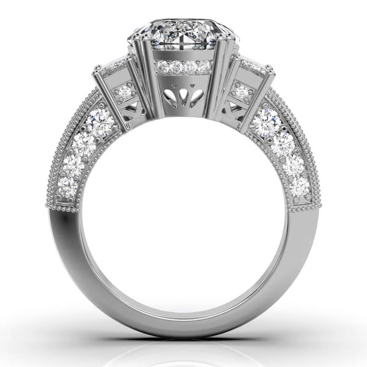 Solid Gold Diamond Ring Emerald Cut Three Stone Emerald Shape Lab Grown