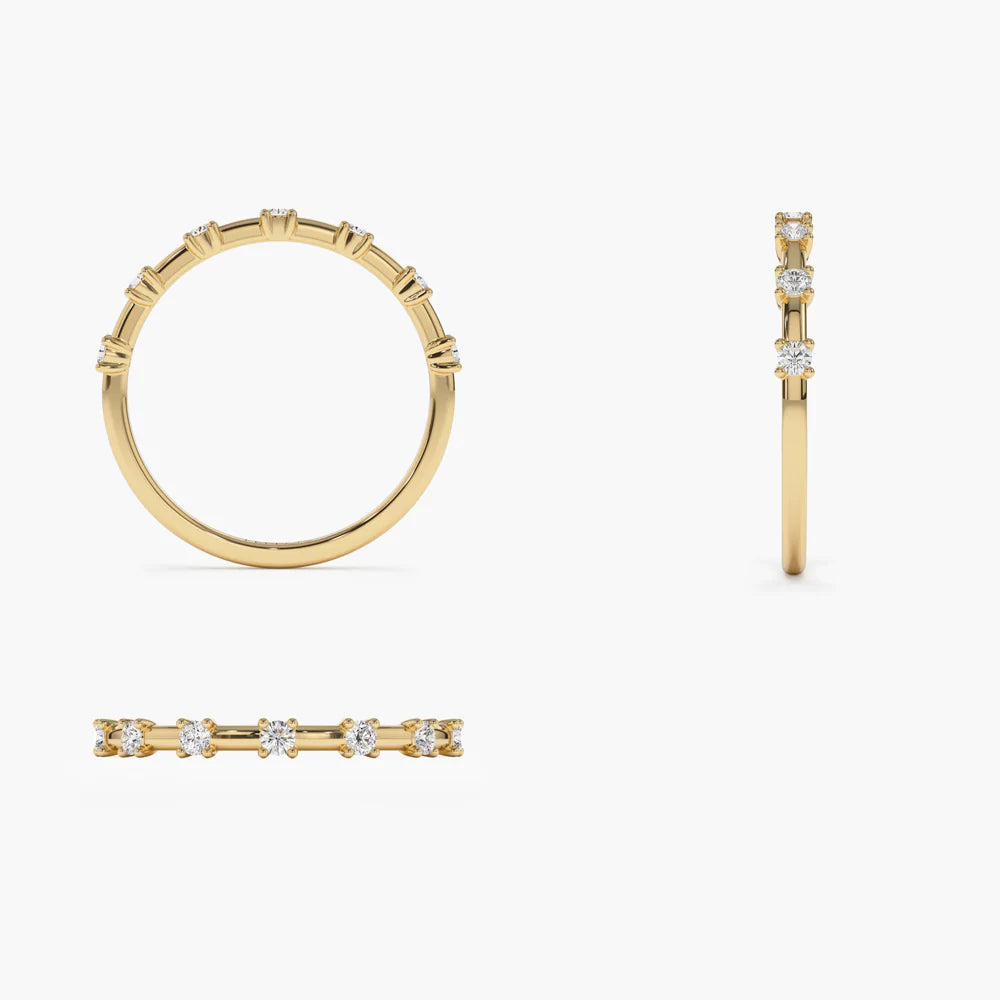 Solid Gold Half Eternity Minimalist Diamond Wedding Ring