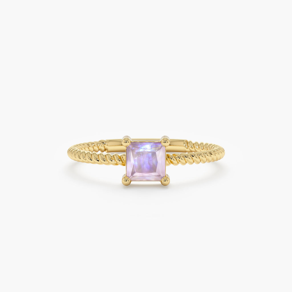 Solid Gold Square Moonstone Ring (2C9892)