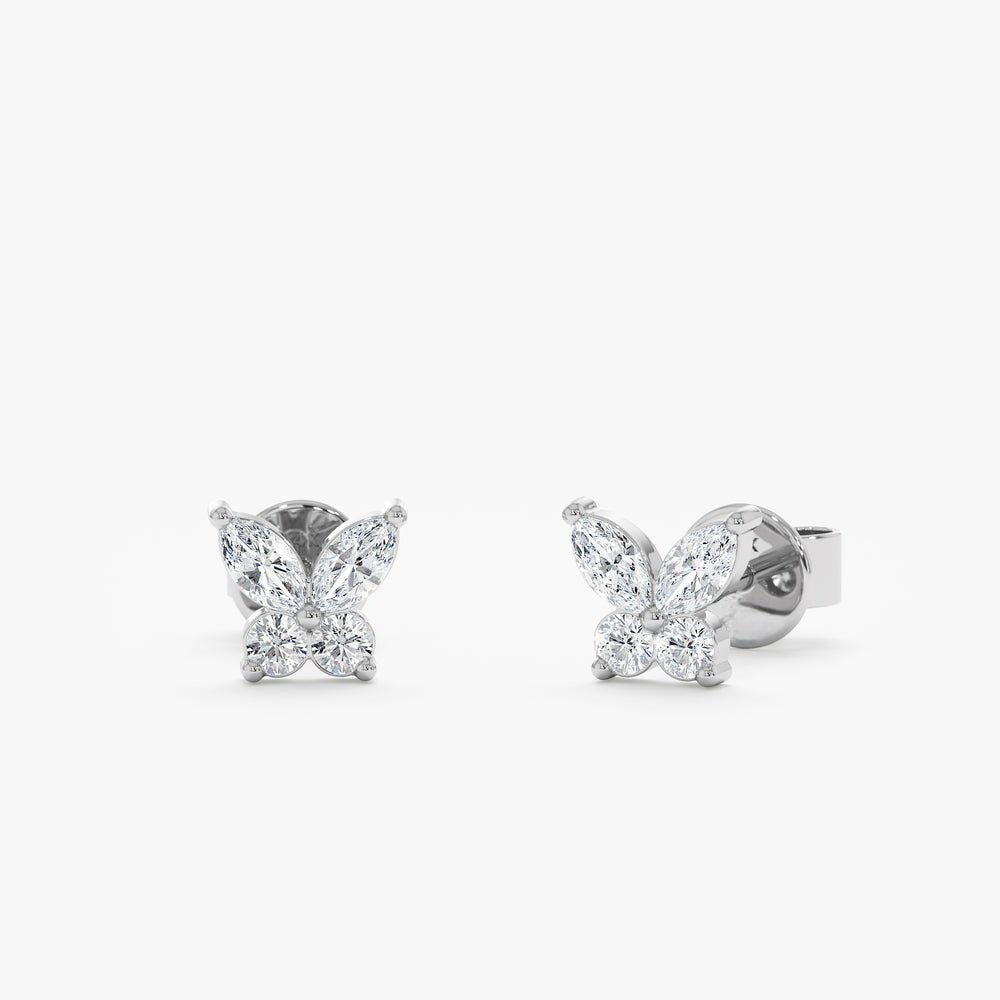 Solid Gold Marquise Diamond Butterfly Studs