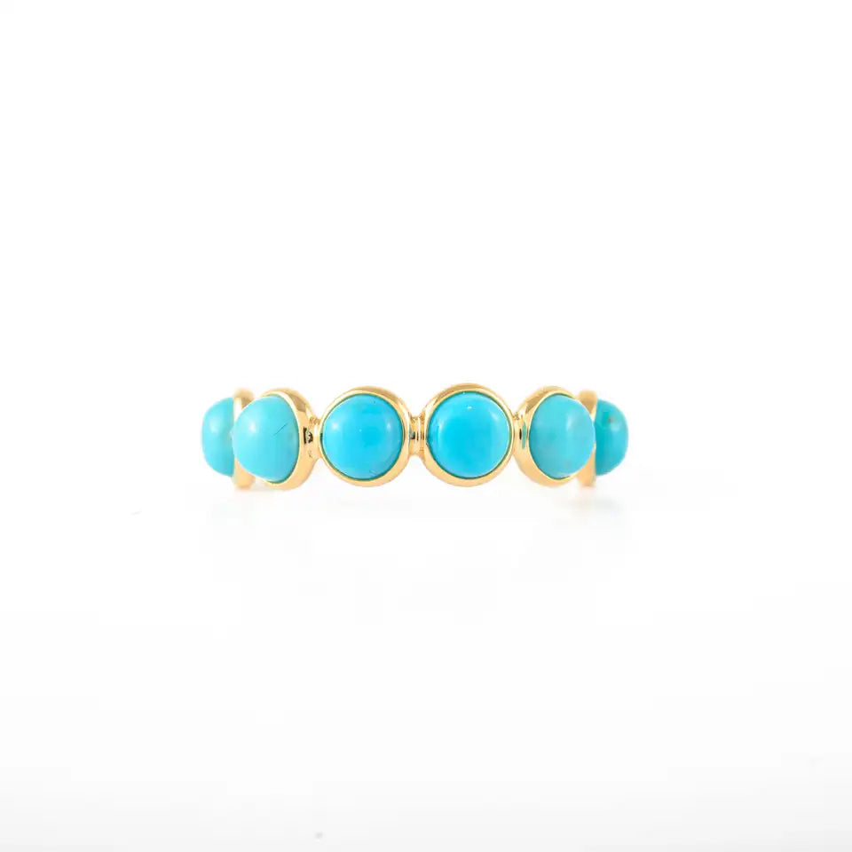 Solid Gold Round Turquoise Half Eternity Band Ring
