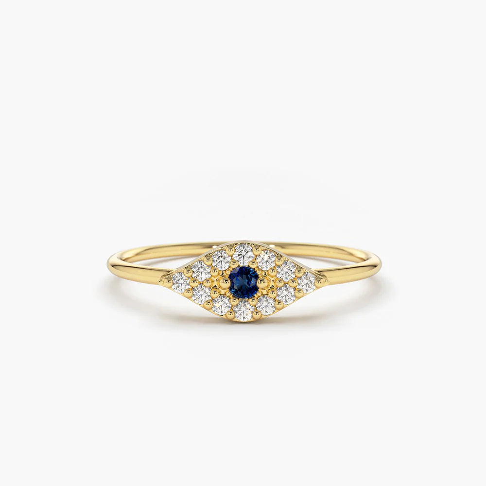 Solid Gold Diamond and Sapphire Evil Eye Ring