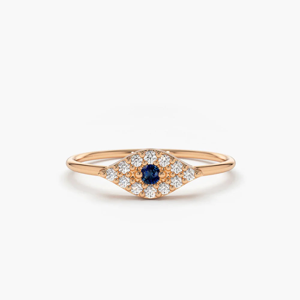 Solid Gold Diamond and Sapphire Evil Eye Ring