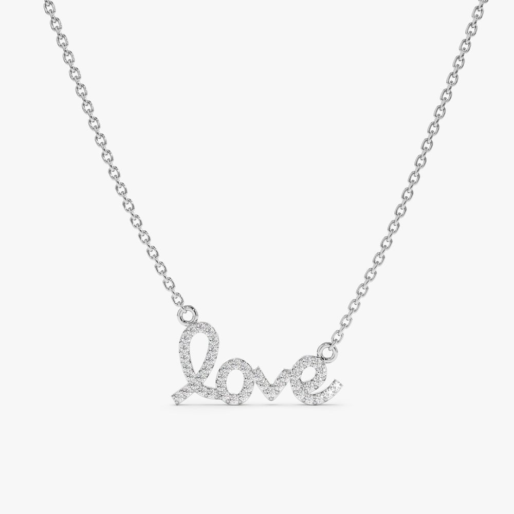 Solid Gold Cursive Diamond Love Necklace