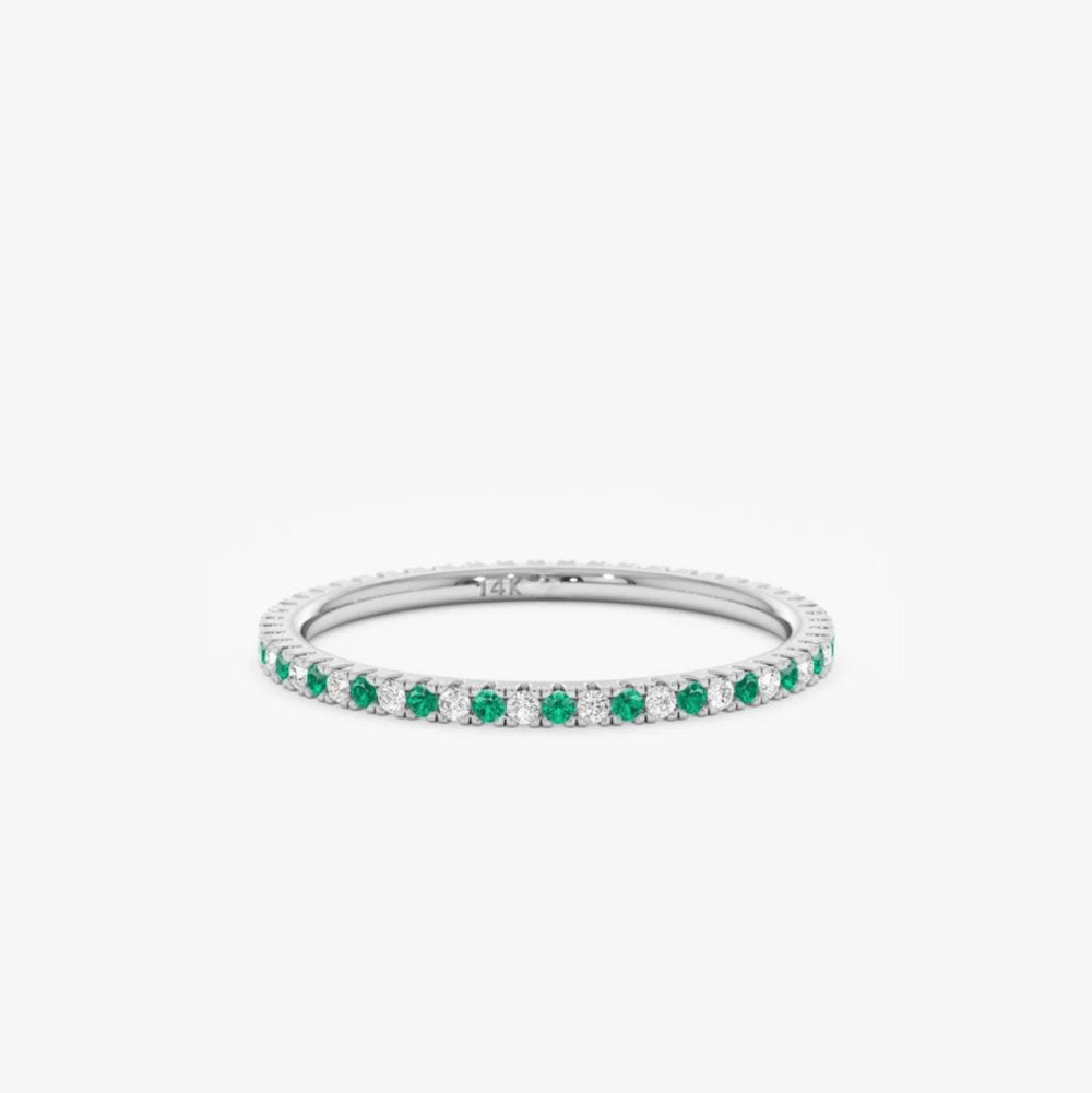Solid Gold Emerald and Diamond Eternity Ring