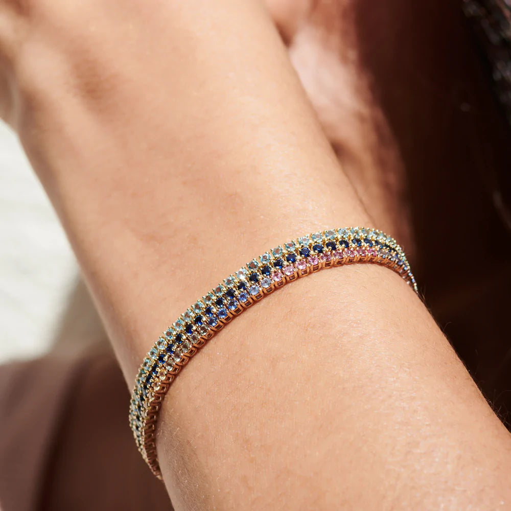 Solid Gold Prong Setting Turquoise Tennis Bracelet